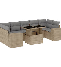 8-tlg. Garten-Sofagarnitur mit Kissen Beige Poly Rattan