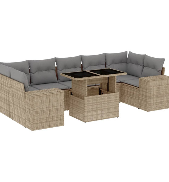 8-tlg. Garten-Sofagarnitur mit Kissen Beige Poly Rattan