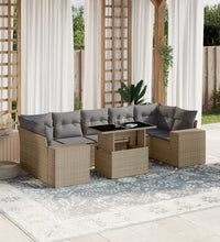 8-tlg. Garten-Sofagarnitur mit Kissen Beige Poly Rattan