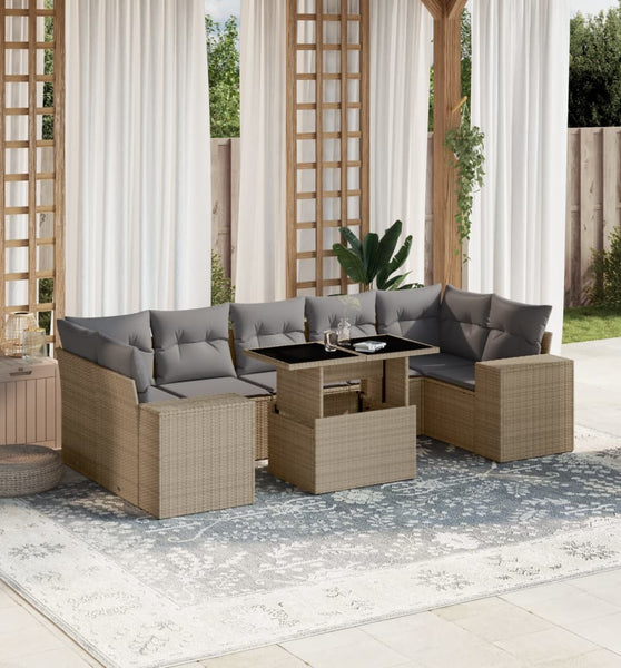 8-tlg. Garten-Sofagarnitur mit Kissen Beige Poly Rattan