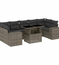 8-tlg. Garten-Sofagarnitur mit Kissen Grau Poly Rattan