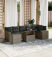 8-tlg. Garten-Sofagarnitur mit Kissen Grau Poly Rattan