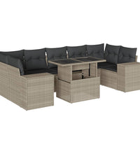 8-tlg. Garten-Sofagarnitur mit Kissen Hellgrau Poly Rattan