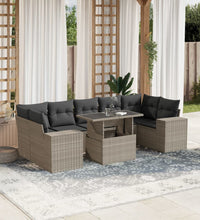 8-tlg. Garten-Sofagarnitur mit Kissen Hellgrau Poly Rattan