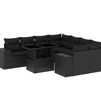 9-tlg. Garten-Sofagarnitur mit Kissen Schwarz Poly Rattan