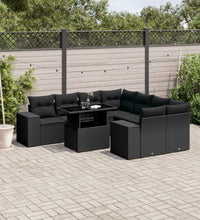 9-tlg. Garten-Sofagarnitur mit Kissen Schwarz Poly Rattan