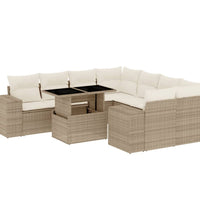 9-tlg. Garten-Sofagarnitur mit Kissen Beige Poly Rattan