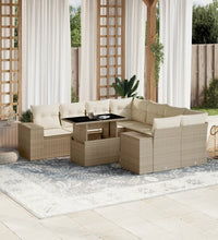 9-tlg. Garten-Sofagarnitur mit Kissen Beige Poly Rattan