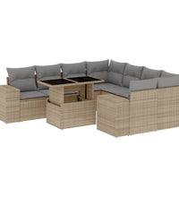 9-tlg. Garten-Sofagarnitur mit Kissen Beige Poly Rattan