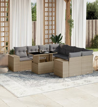 9-tlg. Garten-Sofagarnitur mit Kissen Beige Poly Rattan