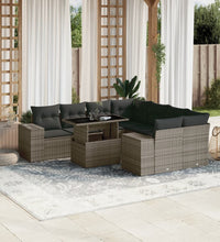9-tlg. Garten-Sofagarnitur mit Kissen Grau Poly Rattan