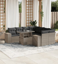 9-tlg. Garten-Sofagarnitur mit Kissen Hellgrau Poly Rattan