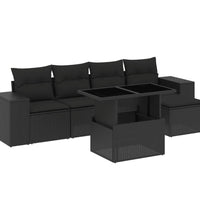 6-tlg. Garten-Sofagarnitur mit Kissen Schwarz Poly Rattan