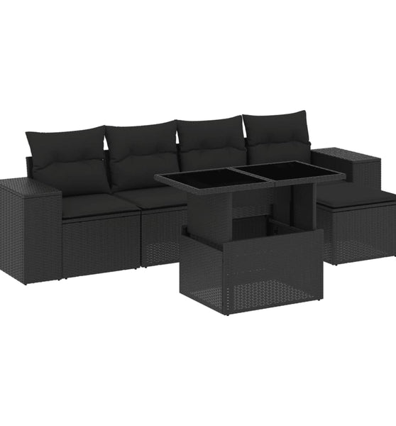 6-tlg. Garten-Sofagarnitur mit Kissen Schwarz Poly Rattan