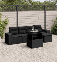 6-tlg. Garten-Sofagarnitur mit Kissen Schwarz Poly Rattan