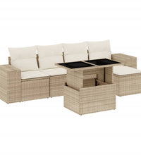 6-tlg. Garten-Sofagarnitur mit Kissen Beige Poly Rattan