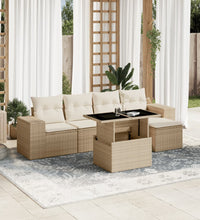 6-tlg. Garten-Sofagarnitur mit Kissen Beige Poly Rattan