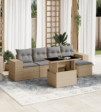6-tlg. Garten-Sofagarnitur mit Kissen Beige Poly Rattan