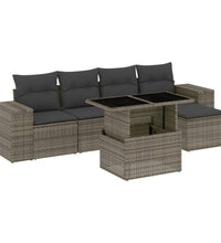 6-tlg. Garten-Sofagarnitur mit Kissen Grau Poly Rattan