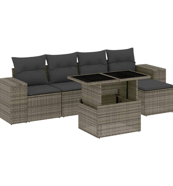 6-tlg. Garten-Sofagarnitur mit Kissen Grau Poly Rattan