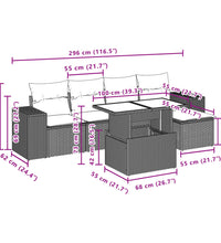 6-tlg. Garten-Sofagarnitur mit Kissen Grau Poly Rattan