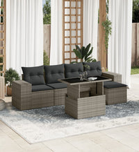6-tlg. Garten-Sofagarnitur mit Kissen Grau Poly Rattan
