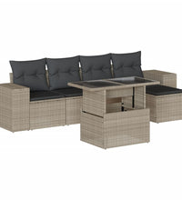 6-tlg. Garten-Sofagarnitur mit Kissen Hellgrau Poly Rattan