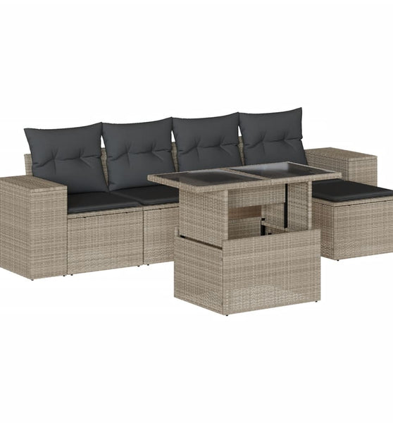 6-tlg. Garten-Sofagarnitur mit Kissen Hellgrau Poly Rattan