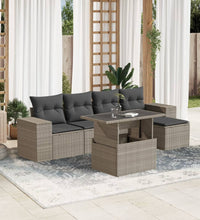 6-tlg. Garten-Sofagarnitur mit Kissen Hellgrau Poly Rattan