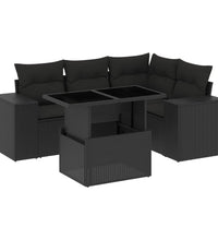 5-tlg. Garten-Sofagarnitur mit Kissen Schwarz Poly Rattan