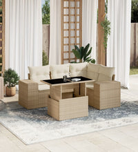 5-tlg. Garten-Sofagarnitur mit Kissen Beige Poly Rattan
