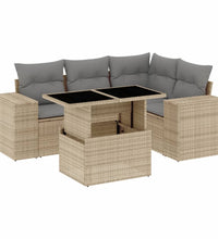 5-tlg. Garten-Sofagarnitur mit Kissen Beige Poly Rattan