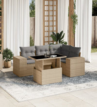 5-tlg. Garten-Sofagarnitur mit Kissen Beige Poly Rattan