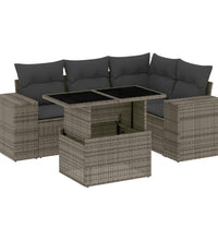 5-tlg. Garten-Sofagarnitur mit Kissen Grau Poly Rattan