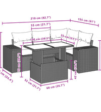 5-tlg. Garten-Sofagarnitur mit Kissen Grau Poly Rattan