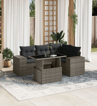5-tlg. Garten-Sofagarnitur mit Kissen Grau Poly Rattan