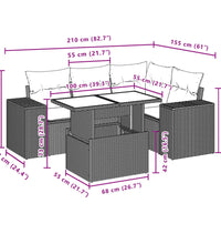 5-tlg. Garten-Sofagarnitur mit Kissen Hellgrau Poly Rattan
