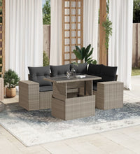 5-tlg. Garten-Sofagarnitur mit Kissen Hellgrau Poly Rattan