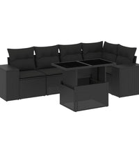 6-tlg. Garten-Sofagarnitur mit Kissen Schwarz Poly Rattan