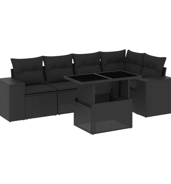 6-tlg. Garten-Sofagarnitur mit Kissen Schwarz Poly Rattan