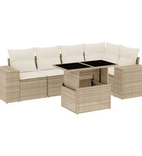6-tlg. Garten-Sofagarnitur mit Kissen Beige Poly Rattan