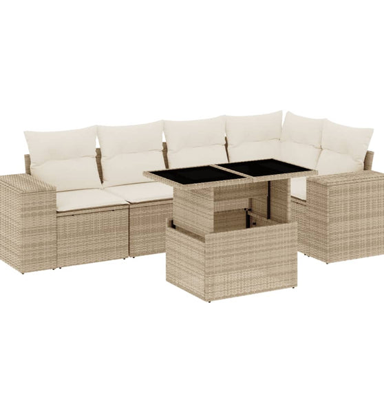 6-tlg. Garten-Sofagarnitur mit Kissen Beige Poly Rattan