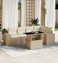 6-tlg. Garten-Sofagarnitur mit Kissen Beige Poly Rattan