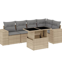 6-tlg. Garten-Sofagarnitur mit Kissen Beige Poly Rattan
