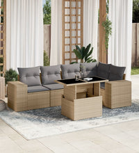 6-tlg. Garten-Sofagarnitur mit Kissen Beige Poly Rattan