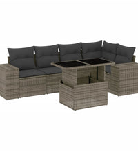 6-tlg. Garten-Sofagarnitur mit Kissen Grau Poly Rattan