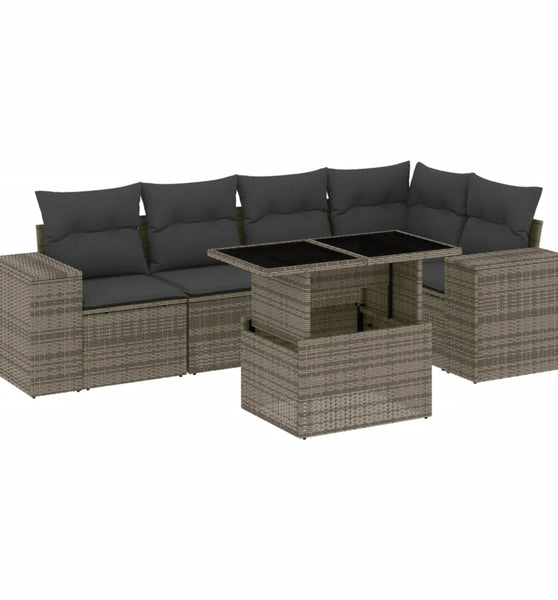 6-tlg. Garten-Sofagarnitur mit Kissen Grau Poly Rattan