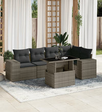 6-tlg. Garten-Sofagarnitur mit Kissen Grau Poly Rattan