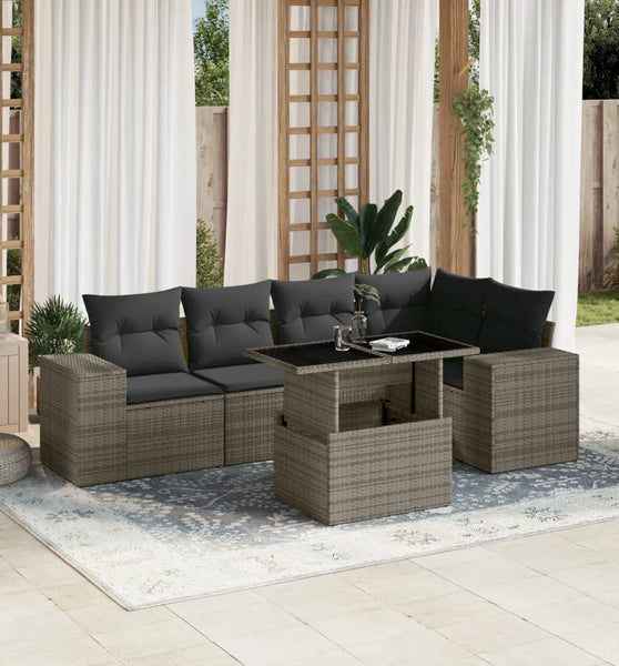 6-tlg. Garten-Sofagarnitur mit Kissen Grau Poly Rattan