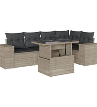 6-tlg. Garten-Sofagarnitur mit Kissen Hellgrau Poly Rattan